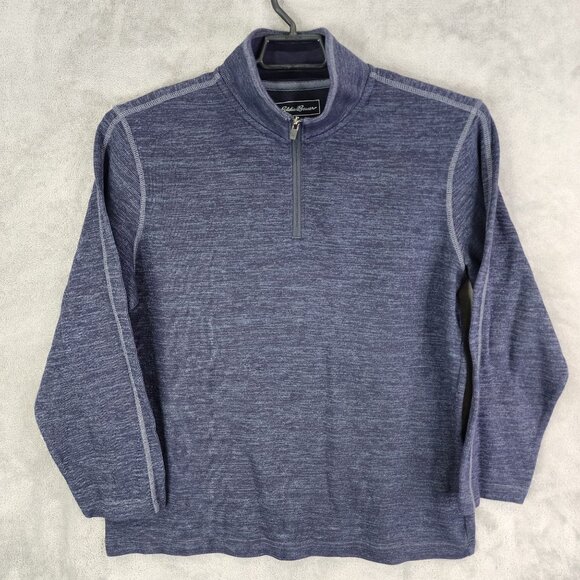 Mens Heather Blue Eddie Bauer Sweatshirt 1/4 Zip Long Sleeve Mock Neck Size L - Picture 2 of 9